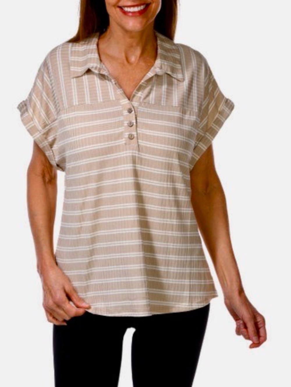 TRUSELF Women's Collared, yoked striped ribbed shirt - XL -NWT